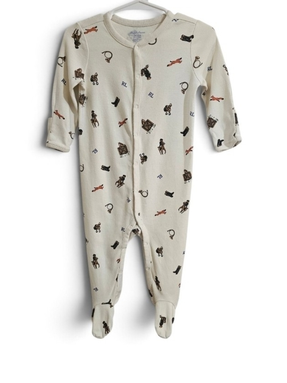 Ralph Lauren Cream Footed One-Piece with Polo Pony & Western Motifs